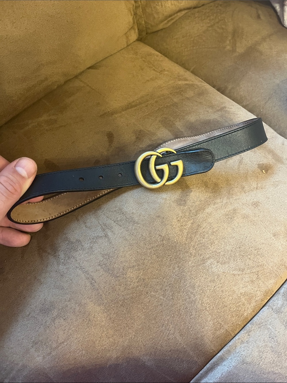 Gucci kids Black Leather Belt with Antique Gold Double G Buckle